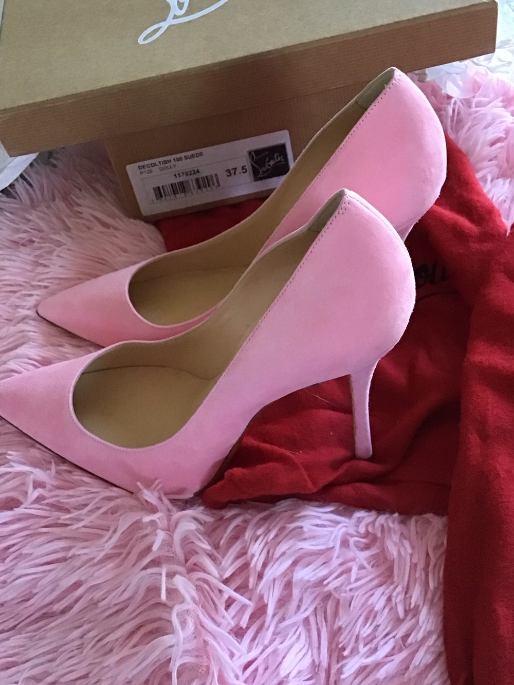 New Christian Louboutin Soft Pink Suede Decoltish Pointed Stiletto Dolly Pumps